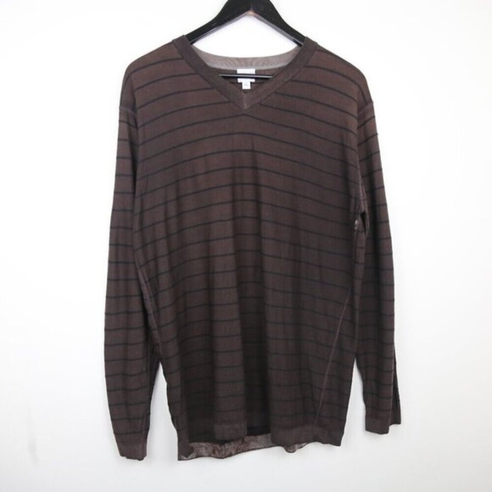 Armani Collezioni 100% Wool V-Neck Striped Long Sleeve Knit Shirt Size XXL